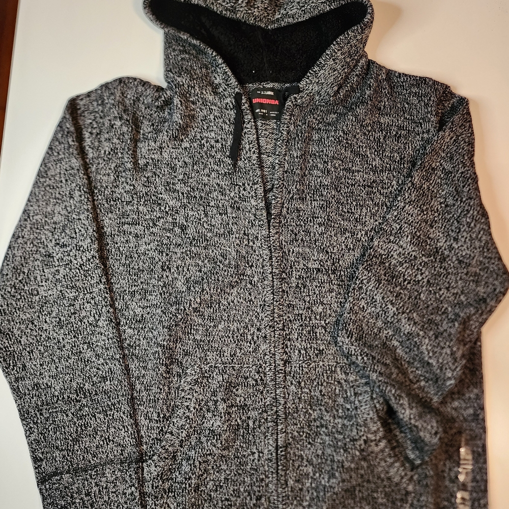 Vintage UNIONBAY Men's Black and Gray Knit Sweater With Zippered Front